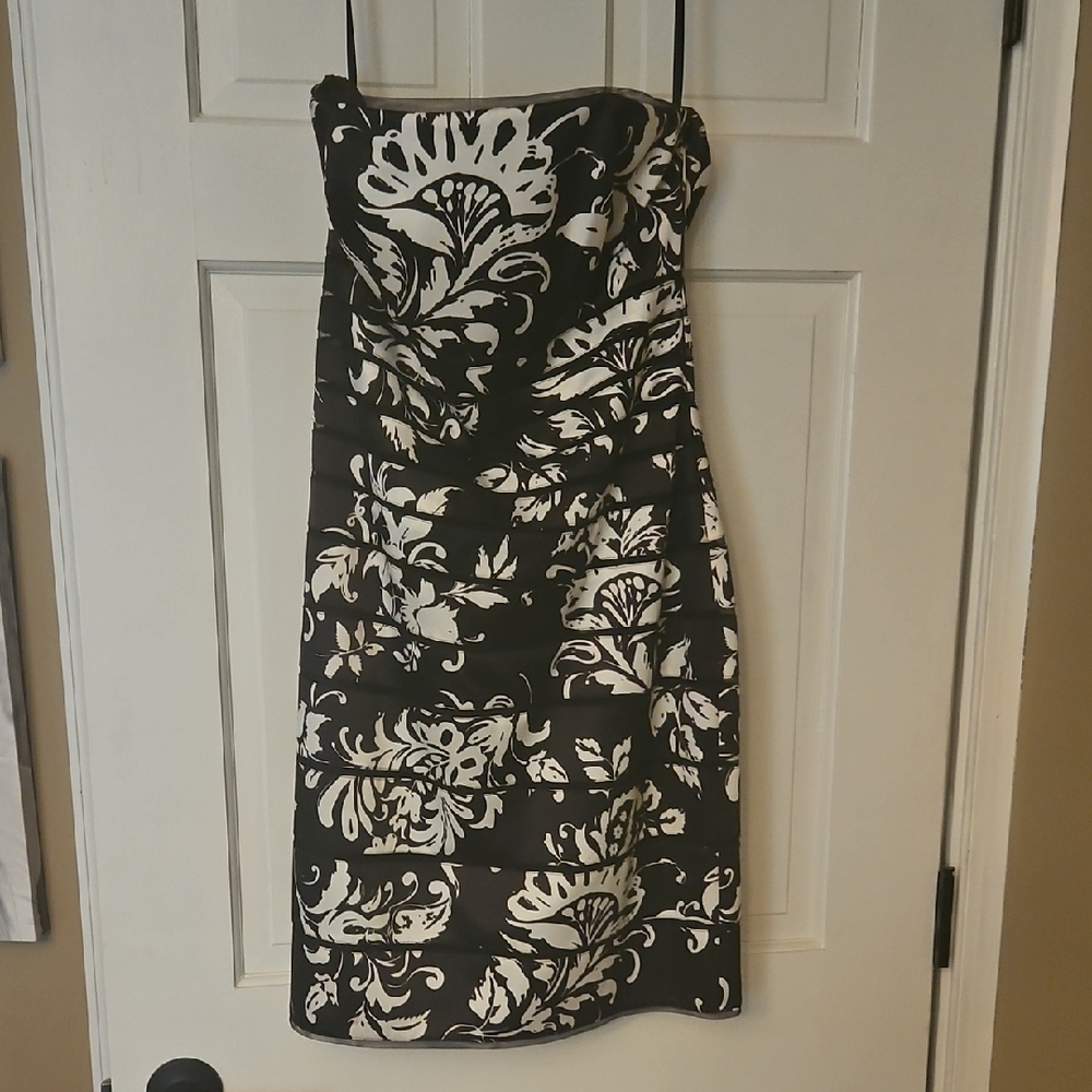 White House Black Market Strapless Sheath Dress Black and White